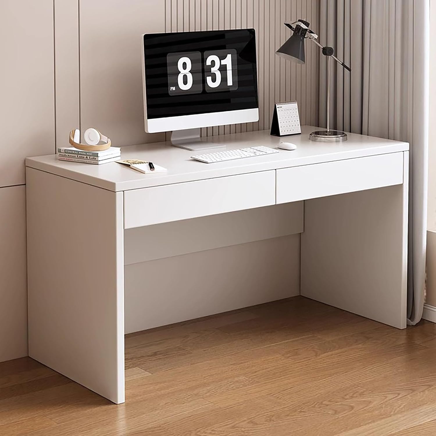 【ホワイト】パソコンデスク 3段シェルフ付 オフィスデスクアジャスター付き パソコンデスク 2個セット ホワイト 3段シェルフ付き オフィス